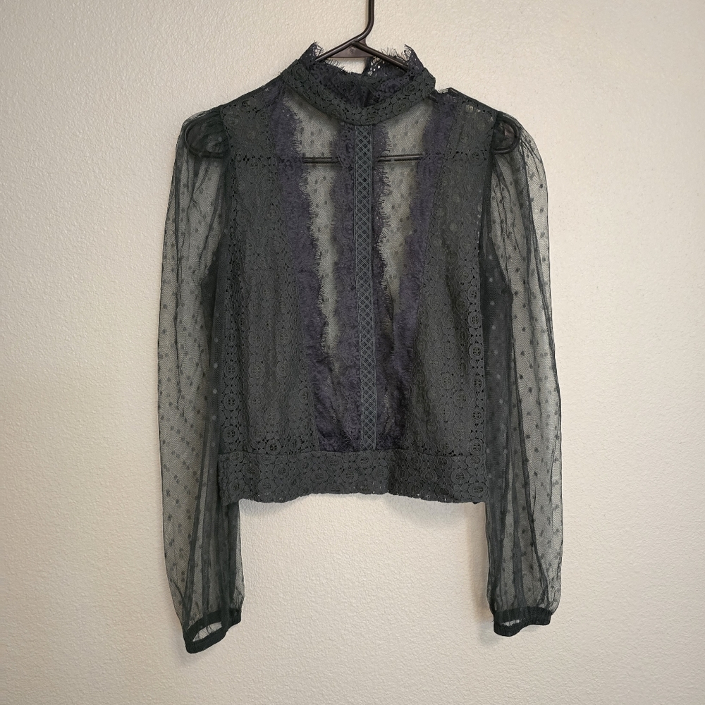 Haute Monde Dark Green Lace Blouse - Picture 2 of 4